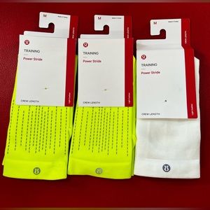 lululemon training power stride crew Medium socks green/white Womens